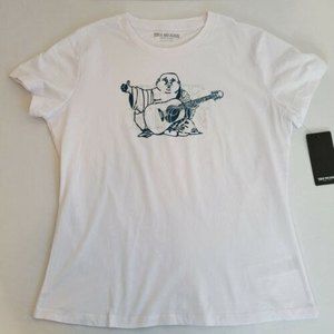 True Religion Women's Crystal Embellished Buddha Slim Crew White Tee T-Shirt XXL